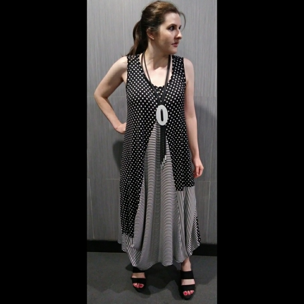 Lagenlooks Black/White Dot/Stripe Dress